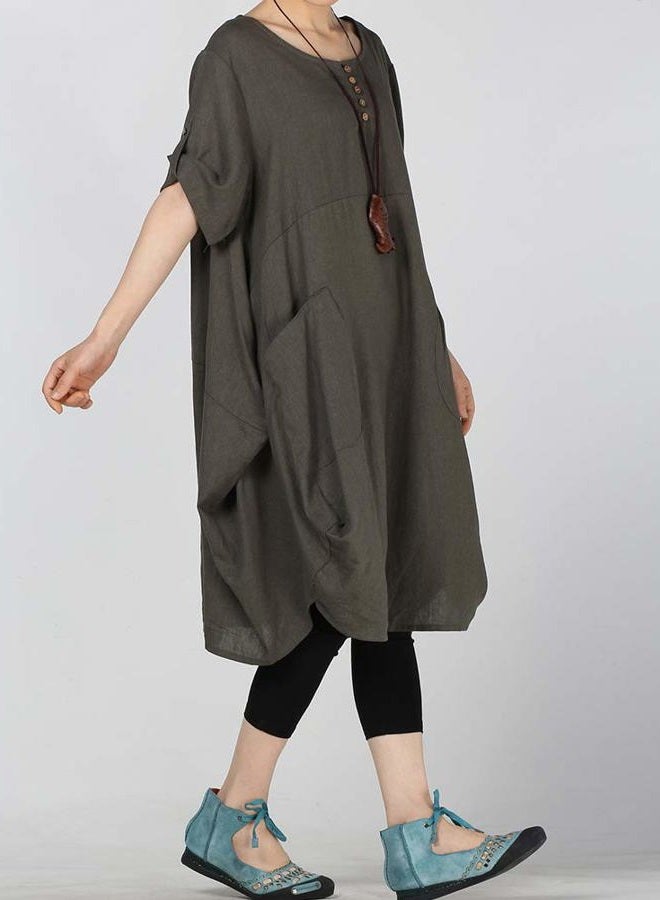 LaovanIn Women's Plus Size Tunic Dress Summer Cotton Linen T Shirt Knee-Length Dresses 3X-Large Green - Image 3