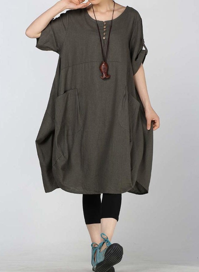 LaovanIn Women's Plus Size Tunic Dress Summer Cotton Linen T Shirt Knee-Length Dresses 3X-Large Green - Image 2