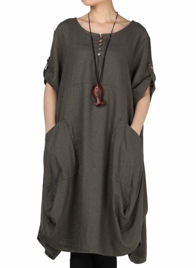 LaovanIn Women's Plus Size Tunic Dress Summer Cotton Linen T Shirt Knee-Length Dresses 3X-Large Green - Image 1