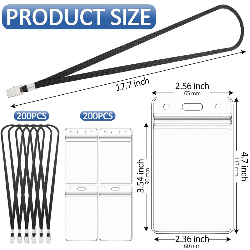 Beieverluck 400 Pack Neck Lanyard Bulk with ID Card Holder Lanyards for ID Badges Vertical Name Badge ID Card Holders Flat Neck Lanyards with Clip for Nurses Teacher Students, Black - Image 2