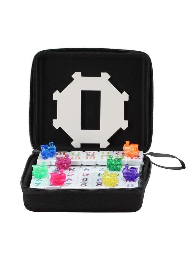 CHH Double 12 Mexican Train Number Dominoes To Go Travel Size With Zip Up Case Hub & 8 Domino Trains  - Image 2