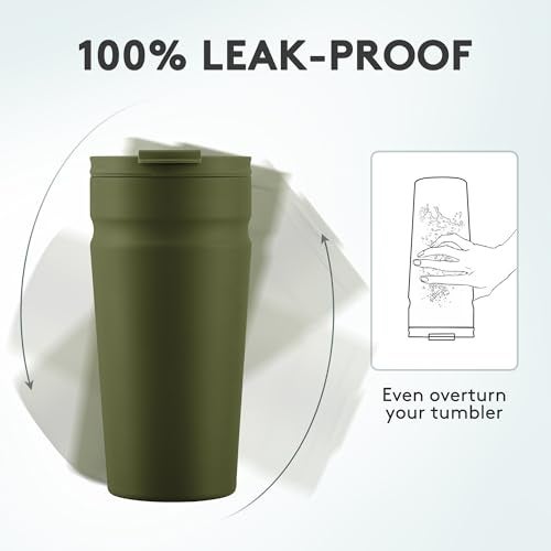 COKTIK 20oz Insulated Tumbler with Lid and Straw Iced Coffee Cup Reusable Stainless Steel Travel Mug Water Bottle Cupholder Friendly for Women Men Her Him (Olive) - Image 5