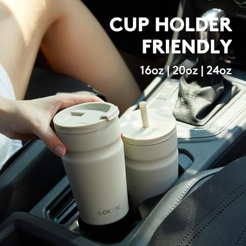 COKTIK 20oz Insulated Tumbler with Lid and Straw Iced Coffee Cup Reusable Stainless Steel Travel Mug Water Bottle Cupholder Friendly for Women Men Her Him (Olive) - Image 4