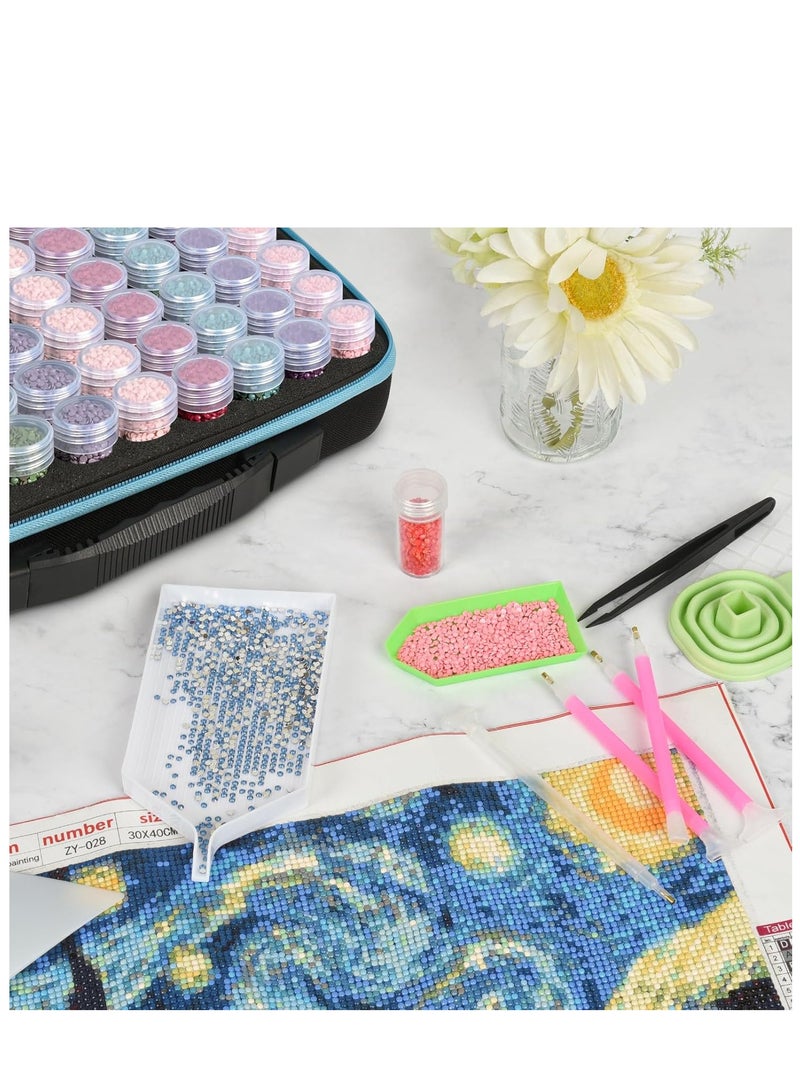 60 Slot Diamond Painting Storage Container, Adult Diamond Art Kit with Handle Stackable Bead Organizer, Craft Storage Box with Accessories (Blue ) - Image 4