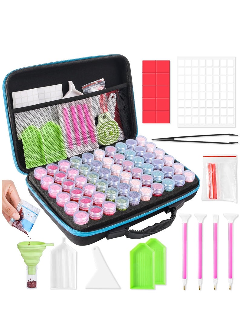 60 Slot Diamond Painting Storage Container, Adult Diamond Art Kit with Handle Stackable Bead Organizer, Craft Storage Box with Accessories (Blue ) - Image 1