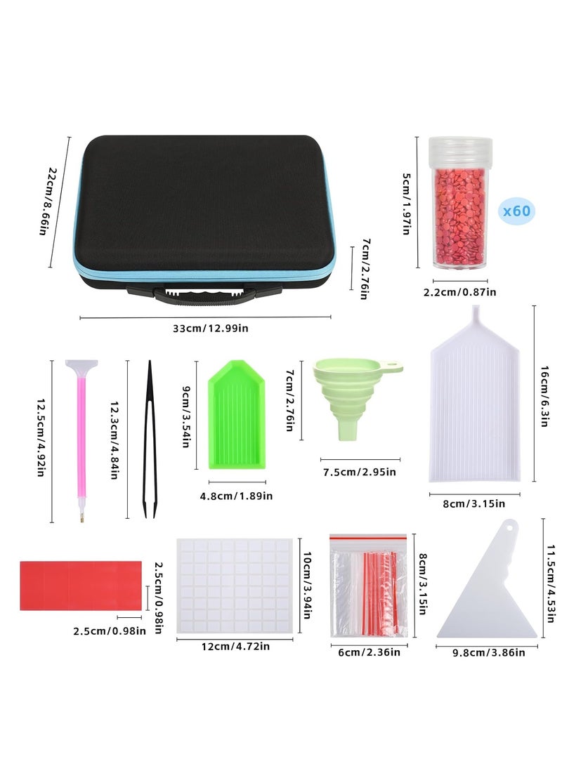 60 Slot Diamond Painting Storage Container, Adult Diamond Art Kit with Handle Stackable Bead Organizer, Craft Storage Box with Accessories (Blue ) - Image 3