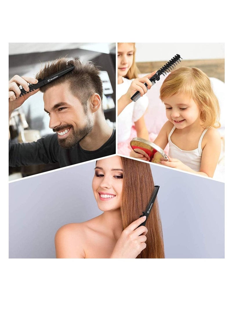 NIBEMINENT Black Carbon Barber Fibre Metal-Pin Tail Comb & Cutting Grip Set Anti-static Fine Hairdressing Master Portable Travel Folding Hair Brush - Image 3
