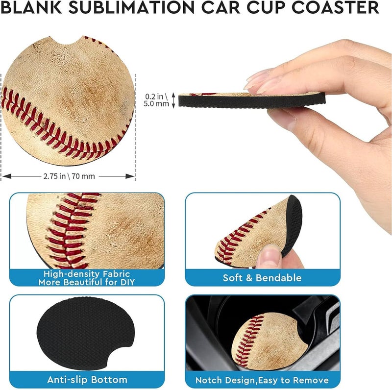 Ldntly Car Coasters for Cup Holders,2 Pack Baseball Car Coasters,2.75" Universal Size Anti Slip Rubber Mat,Automotive Cup Holder Decal Decor Accessories,Baseball Gifts for Women,Men,Mom - Image 3