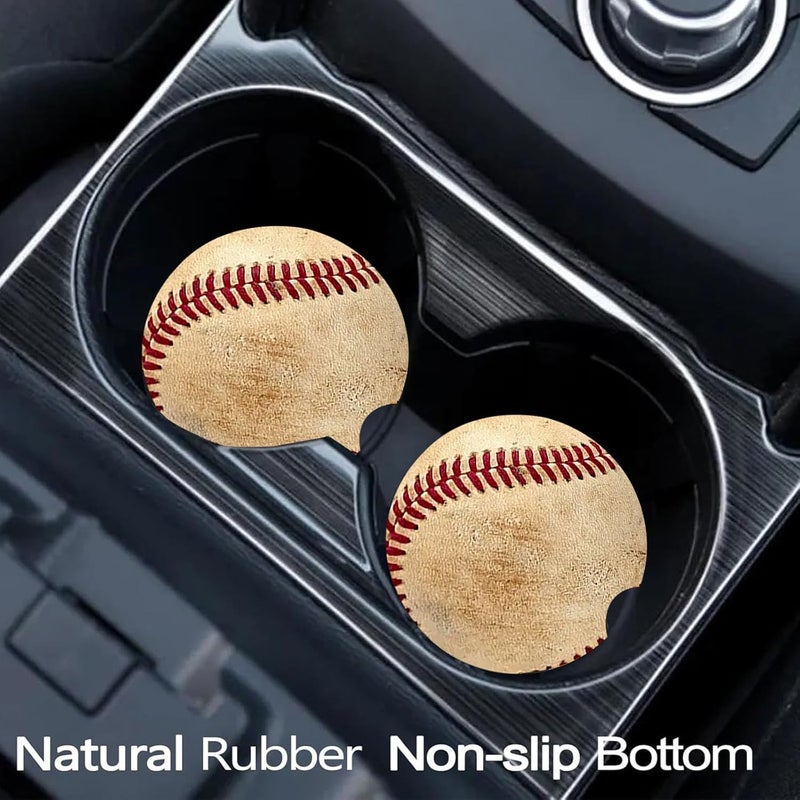 Ldntly Car Coasters for Cup Holders,2 Pack Baseball Car Coasters,2.75" Universal Size Anti Slip Rubber Mat,Automotive Cup Holder Decal Decor Accessories,Baseball Gifts for Women,Men,Mom - Image 2