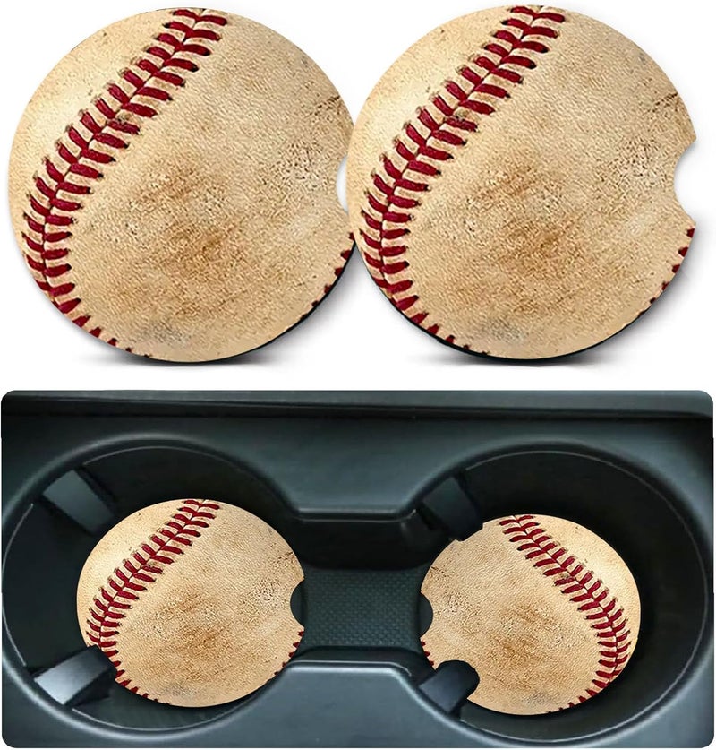 Ldntly Car Coasters for Cup Holders,2 Pack Baseball Car Coasters,2.75" Universal Size Anti Slip Rubber Mat,Automotive Cup Holder Decal Decor Accessories,Baseball Gifts for Women,Men,Mom - Image 1