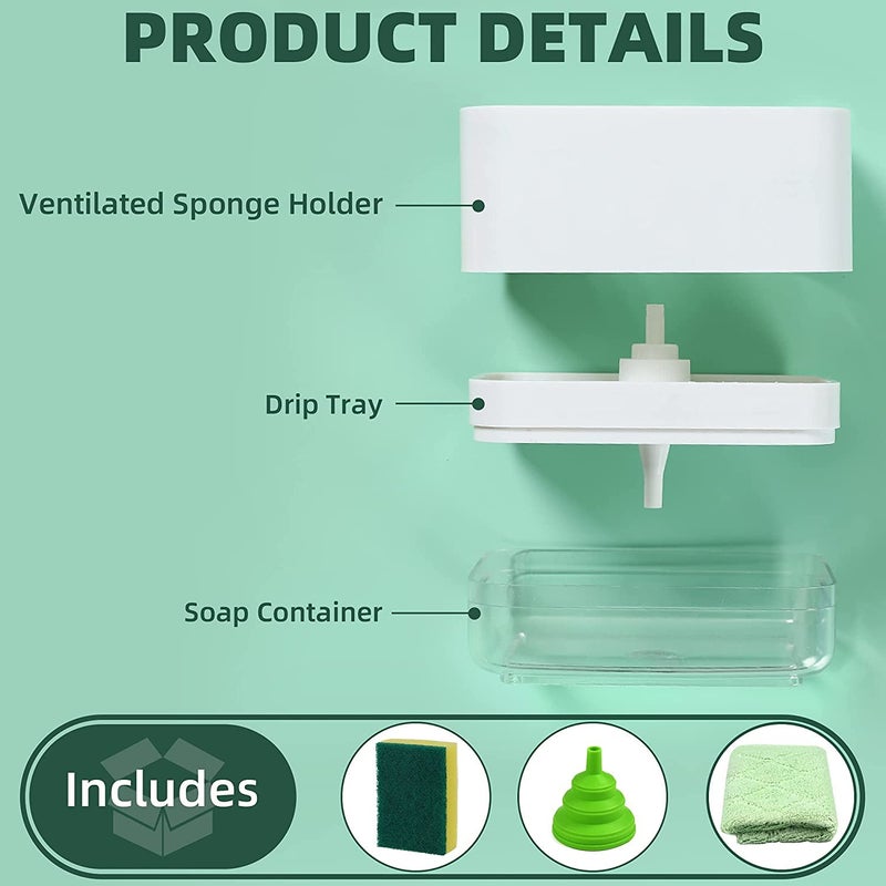 DHVAJ 2in1 Kitchen Soap Dispenser with Sponge Holder dishwashing Liquid Dispenser for Kitchen Useful Kitchen Gadgets Sink Countertop Organizer Dish soap Dispenser Including Sponge Funnel - Image 4