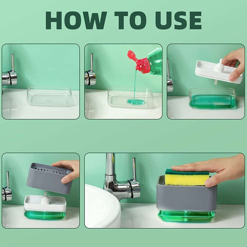 DHVAJ 2in1 Kitchen Soap Dispenser with Sponge Holder dishwashing Liquid Dispenser for Kitchen Useful Kitchen Gadgets Sink Countertop Organizer Dish soap Dispenser Including Sponge Funnel - Image 2