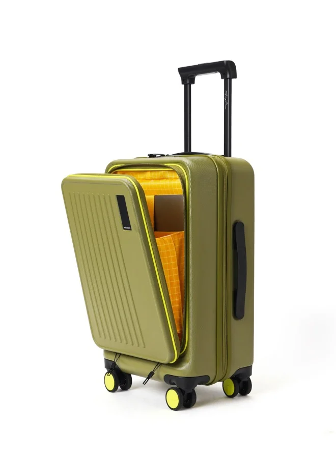 موكوبارا للتجارة ذ.م.م The Transit Cabin Pro Luggage Small Cabin Size Poly-Carbonate Hard Sided 8 Hinomoto Wheels Suitcase for Travelling (So Matcha Limeray 2.0)