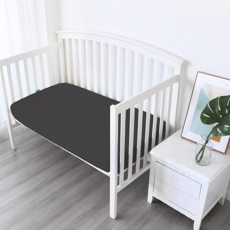 Biloban Crib Sheets Fitted, 2 Pack Crib Sheet Fits for Standard Crib Mattress, Neutral Toddler Bed Sheets for Baby Boys and Girl, Black, 52â€X 28â€ - Image 2