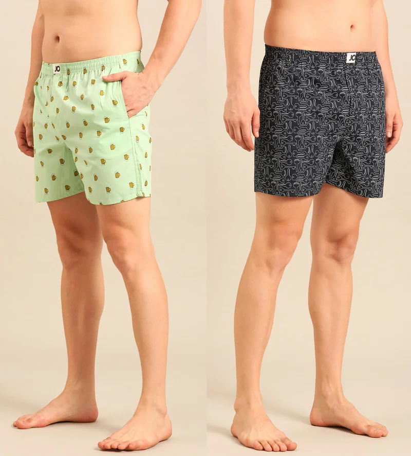 جوفن JOVEN Men's Pure Cotton Printed Boxers Pack of 2