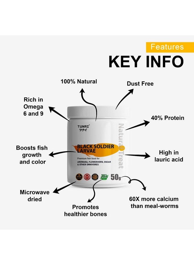 يرقات ذبابة الجندي الأسود Bsfl | 50 جرام | 60 ضعف الكالسيوم من ديدان الوجبة، طعام أسماك غني بالبروتين بنسبة 40% لسمكة أوسكار، والأروانا، والزهرة، والسلحفاة البالغة، والسلحفاة، 1 قطعة - Image 4