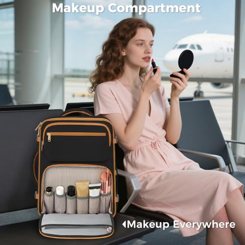 Taygeer Frontier Airlines Personal Item Bag 18x14x8 Underseat Carry on Backpack with Makeup Compartment 40L Travel Backpack for Women Men Fits Spirit Frontier Allegiant Black Brown - Image 3