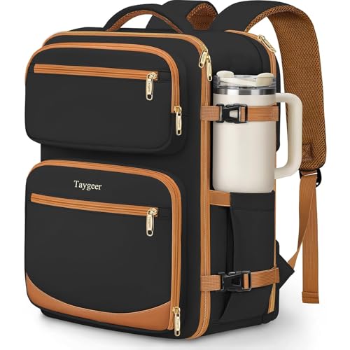 Taygeer Frontier Airlines Personal Item Bag 18x14x8 Underseat Carry on Backpack with Makeup Compartment 40L Travel Backpack for Women Men Fits Spirit Frontier Allegiant Black Brown - Image 1