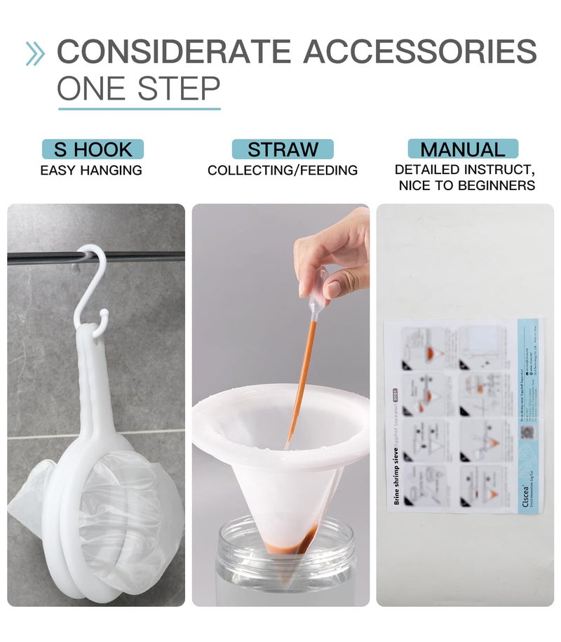 Clscea Baby Brine Shrimp net Sieve 80 Mesh 200 Mesh kit for Brine Shrimp Hatchery, Come with Replacement net and Storage Tubes (7PCS Parts) - Image 4