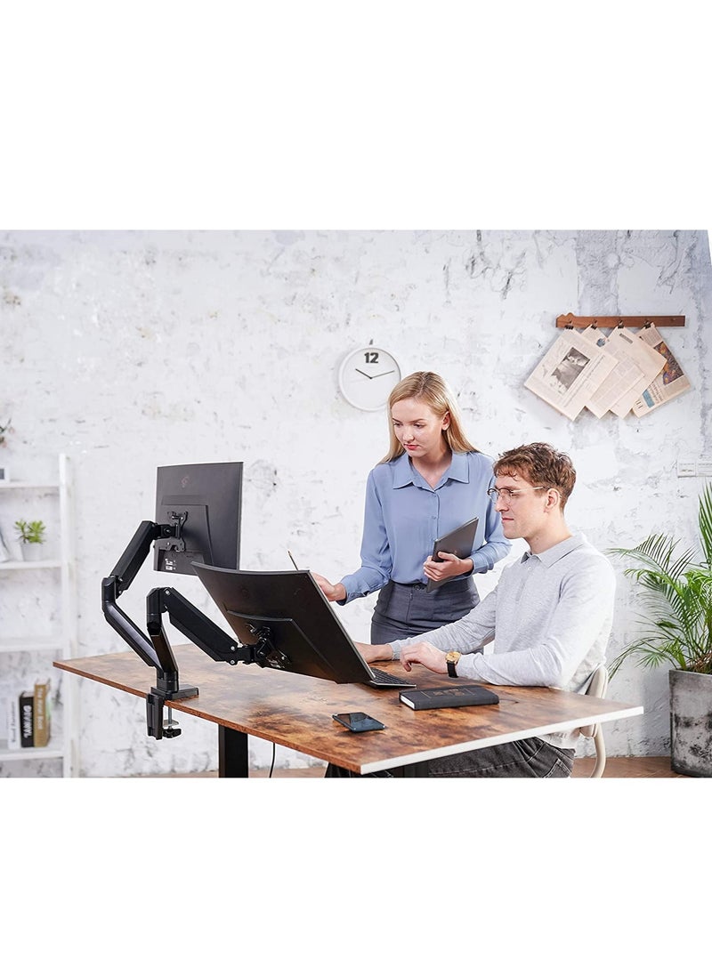 ELTRAZONE - Dual Monitor Mount Stand - Height Adjustable Monitor Arm Stand Fully Articulating Counterbalance Gas Spring Desk Mount for Two 17 to 32 inch Screens - Image 1