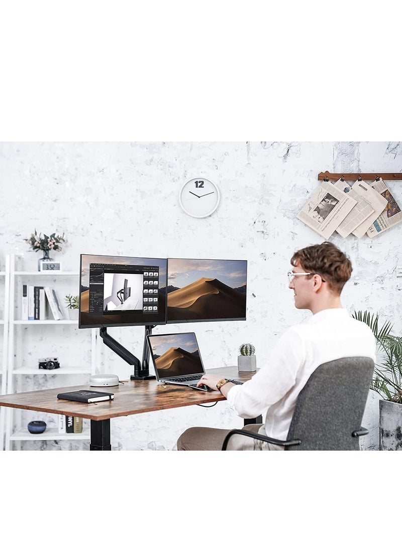 ELTRAZONE - Dual Monitor Mount Stand - Height Adjustable Monitor Arm Stand Fully Articulating Counterbalance Gas Spring Desk Mount for Two 17 to 32 inch Screens - Image 1