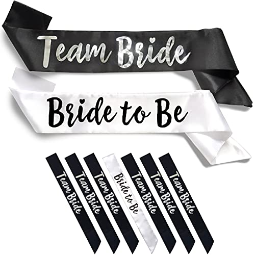 Bachelorette to Bride Team Bride 7pc Satin Sash Set - Sophisticated & Fun Party Favors for Bachelorette Party, Bridal Shower & Wedding Party (7pc Set, White & Black) - Image 3