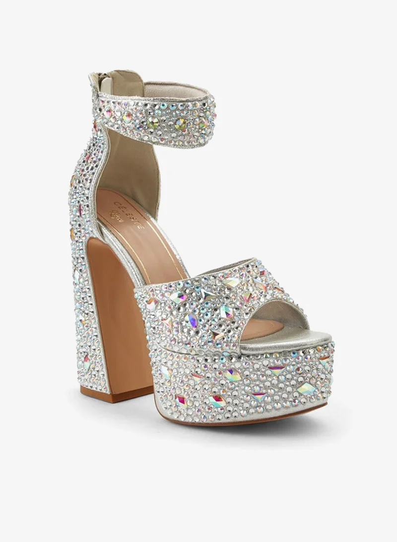 سيليست صنادل نسائية بكعب عريض مزينة