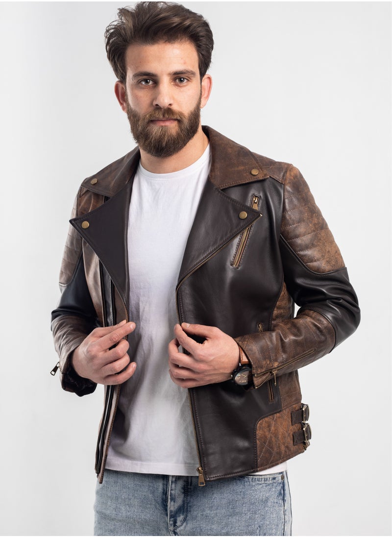 Generic - Elegant natural leather jacket with excellent closure, high-quality material, havan brown color - Image 1