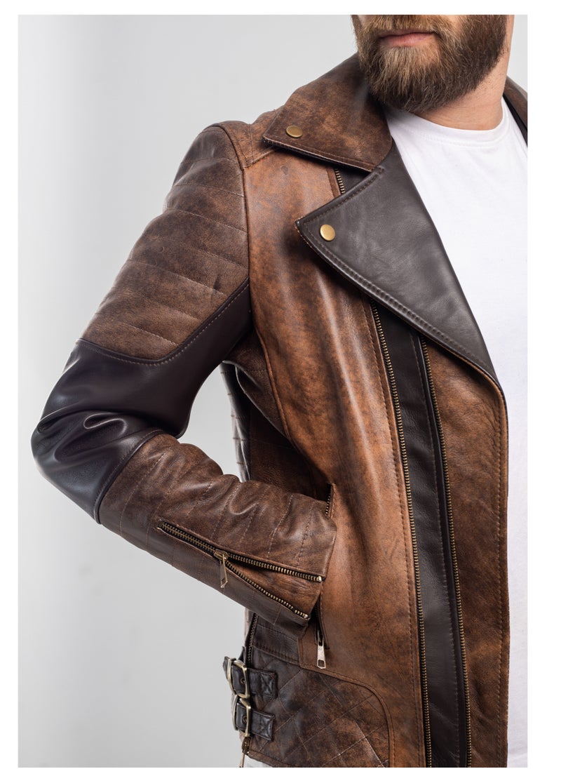 Generic - Elegant natural leather jacket with excellent closure, high-quality material, havan brown color - Image 1