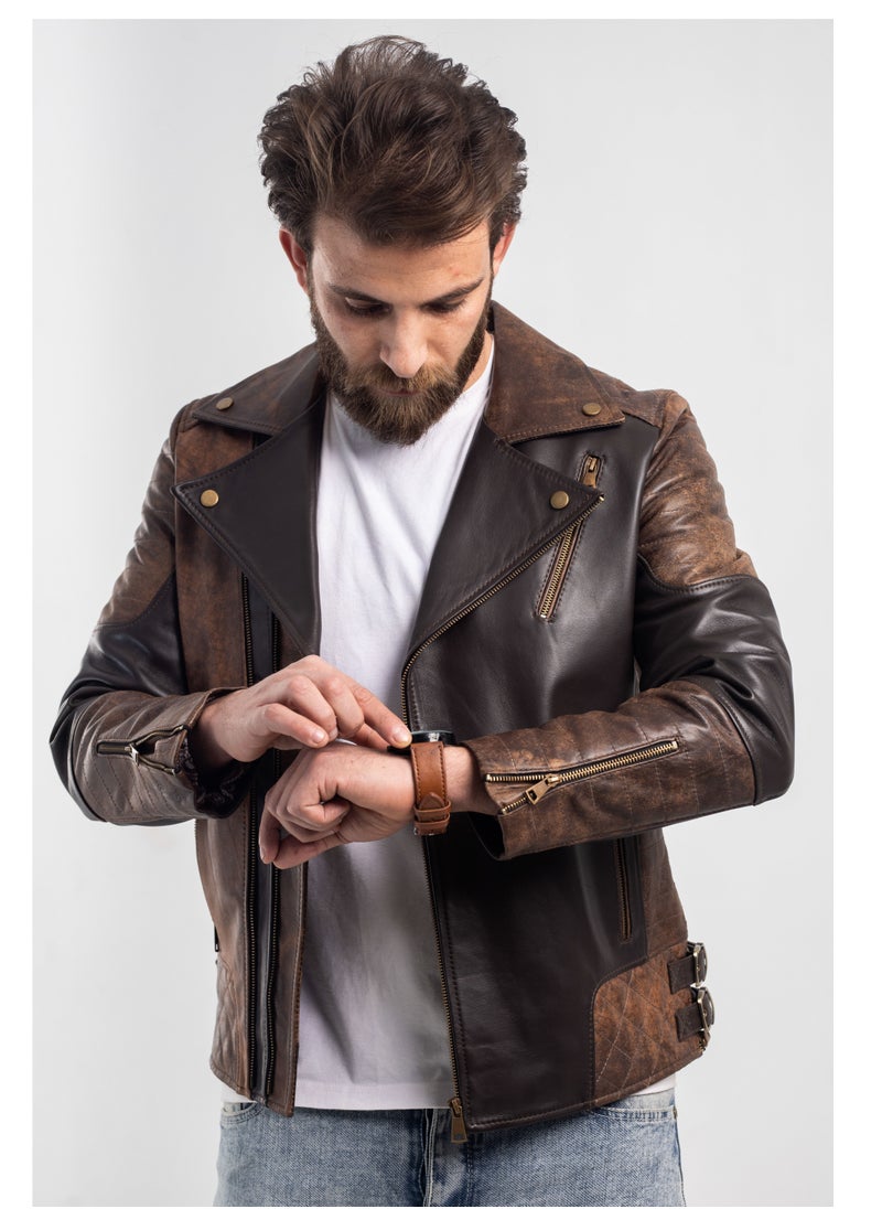 Generic - Elegant natural leather jacket with excellent closure, high-quality material, havan brown color - Image 1