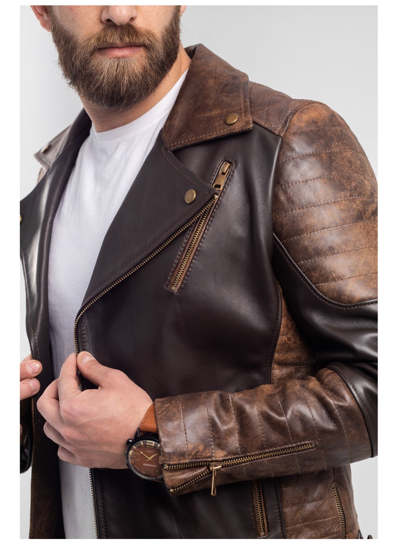 Generic - Elegant natural leather jacket with excellent closure, high-quality material, havan brown color - Image 1