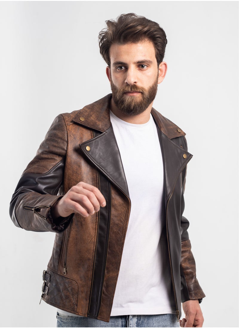 Generic - Elegant natural leather jacket with excellent closure, high-quality material, havan brown color - Image 1
