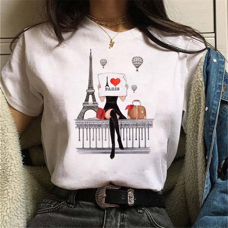 [Same day] cross-border supply of T-shirt printed T-shirt women's short-sleeved women's clothing - Image 1