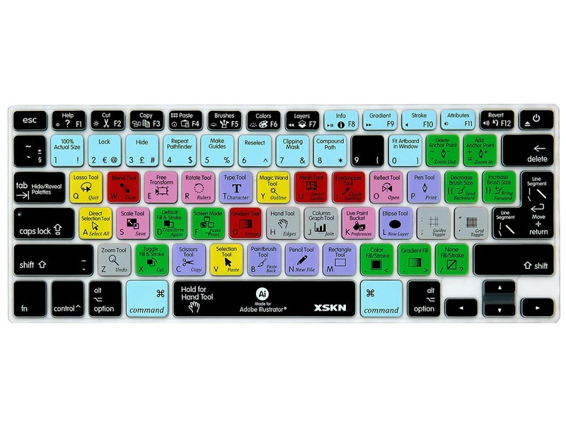XSKN Adobe Illustrator Shortcuts Keyboard Skin Silicone AI Hotkeys Keyboard Cover for MacBook Air 13 & MacBook Pro 13 15 17, Retina (US/European ISO Keyboard) - Image 1