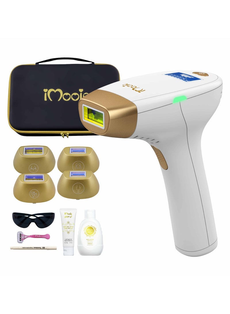 آي مووي اي مووي جولد ليزر إزالة الشعر  نبضات الضوء المكثف , مع  4 عدسات (  الأساسية -  الوجه -  الابط -  البيكيني), الاجمالي 2 مليون ومضة,  مع هدية مرطب 150 مل وكريم عناية 50 مل وقلم ابيض تحديد البشرة - Image 1