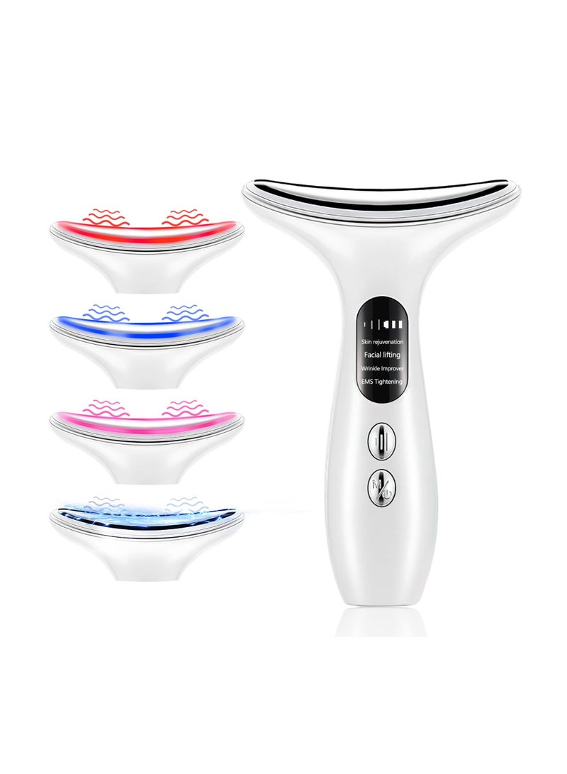 SYOSI Neck Face Massager, Electric Face and Neck Lifting Face Contouring Tool with 3 Colors of LED, Heating and Vibrating Skin Rejuvenating Beauty Device to Lift and Tighten Sagging Skin  - Image 1