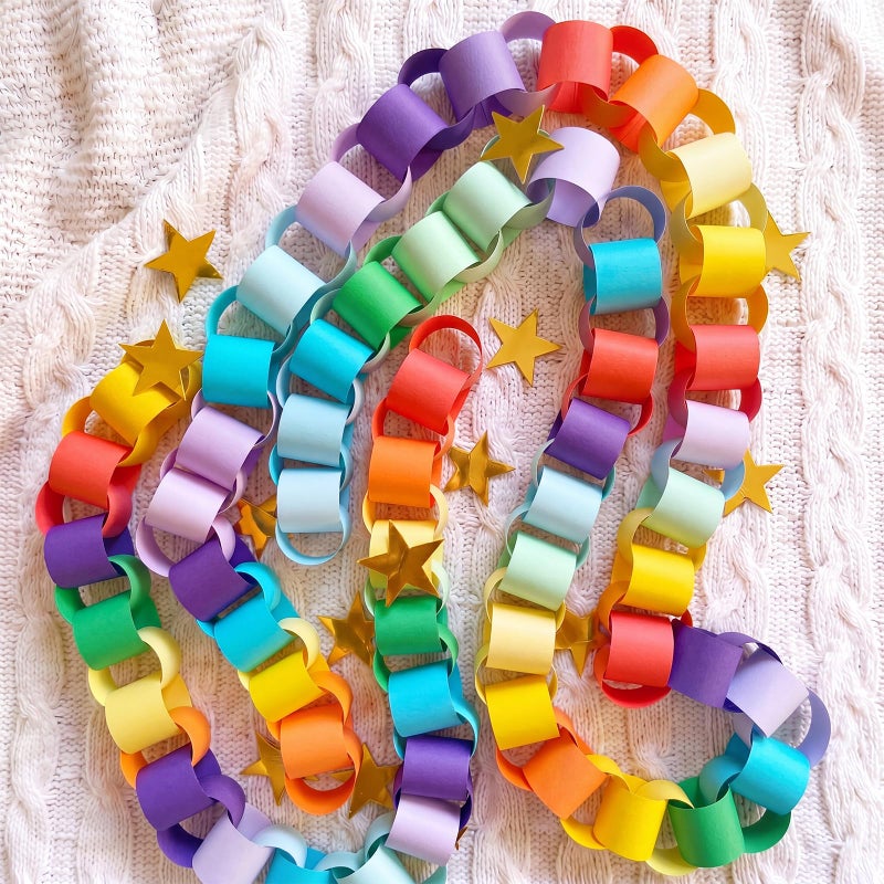 TaoBary 1000 Sheet 1.77x9.84 Inch Rainbow Paper Chain Garland Strip Construction DIY Craft Paper Chain for Home Classroom Birthday Holiday Party Decor Supplies with Double Side Tape - Image 1
