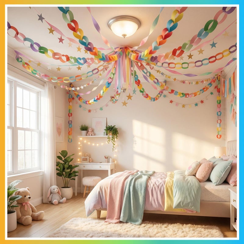 TaoBary 1000 Sheet 1.77x9.84 Inch Rainbow Paper Chain Garland Strip Construction DIY Craft Paper Chain for Home Classroom Birthday Holiday Party Decor Supplies with Double Side Tape - Image 5