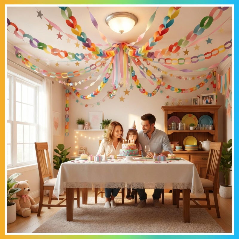 TaoBary 1000 Sheet 1.77x9.84 Inch Rainbow Paper Chain Garland Strip Construction DIY Craft Paper Chain for Home Classroom Birthday Holiday Party Decor Supplies with Double Side Tape - Image 4