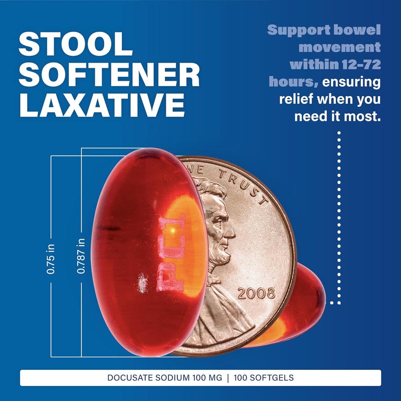 Major Pharmaceuticals MAJOR Docusate Sodium 100 mg Stool Softener Laxative Softgels for Constipation Relief Gentle Stimulate Free Stool Softeners for Women Men and Kids Ages 12 100 Count 1 Pack - Image 2