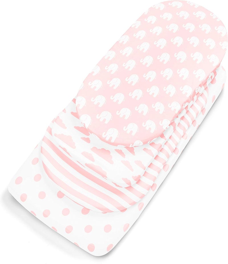 BaeBae Goods Elephants Collection Bassinet Pad Cover Set - 4 Pack of 100% Jersey Knit Cotton Sheets - Image 3