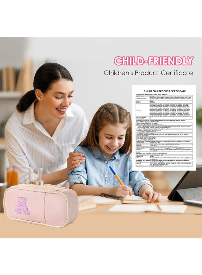 Janhavi Preppy Pencil Case for School Supplies, Initial Large Pink Pencil Case Organizer with Zipper, Cute Pencil Bag Holder for Office, Ideal Birthday Gift for Kids,8,9,10 Years Old Girls, Adults-Pink K - Image 2