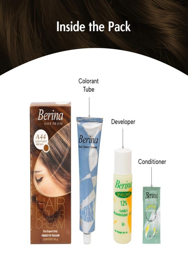 Berina Professional | Permanent Hair Color Cream | 60gm | A44 Light Matt Brown | Long Lasting Color - Image 4