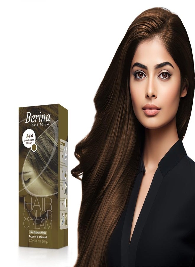 Berina Professional | Permanent Hair Color Cream | 60gm | A44 Light Matt Brown | Long Lasting Color - Image 1