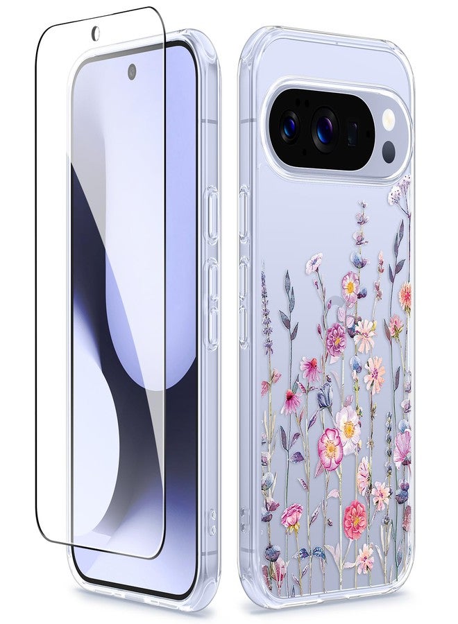 GVIEWIN for Google Pixel 10 Case/Pixel 10 Pro Case with Screen Protector, [Military Grade Drop Protection] Non Yellowing Clear Floral Slim Phone Cover for Women 2025 6.3" (Floratopia/Colorful) - Image 1