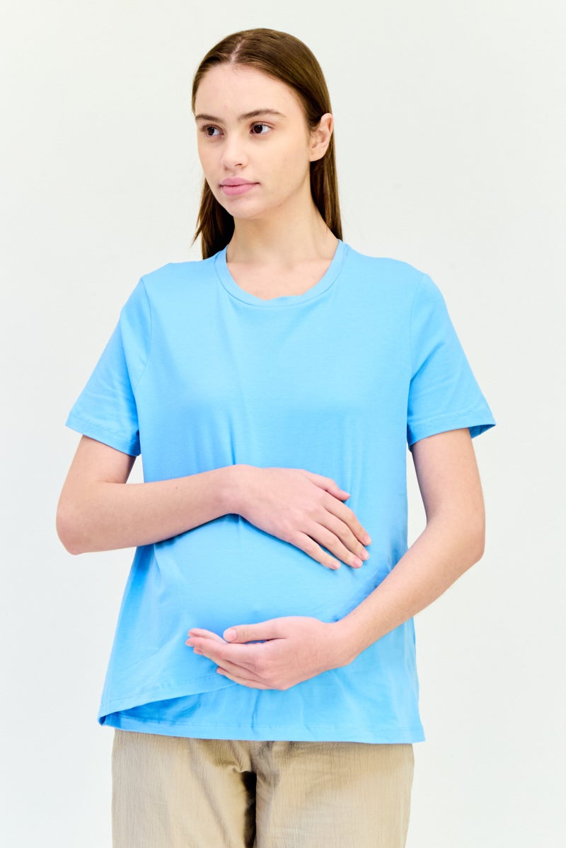 Lefties Maternity Crew Neck Short Sleeve Plain T-shirt, Light Blue  - Image 1