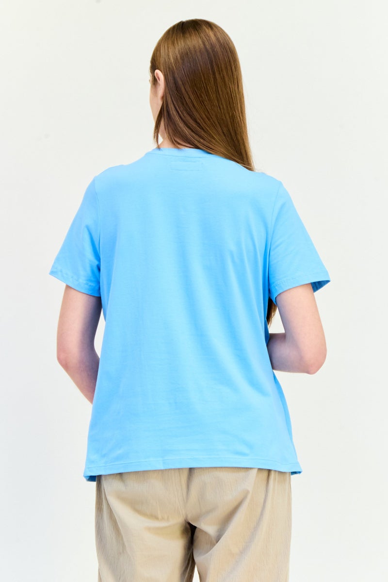 Lefties Maternity Crew Neck Short Sleeve Plain T-shirt, Light Blue  - Image 3