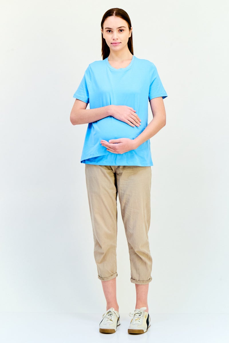 Lefties Maternity Crew Neck Short Sleeve Plain T-shirt, Light Blue  - Image 4
