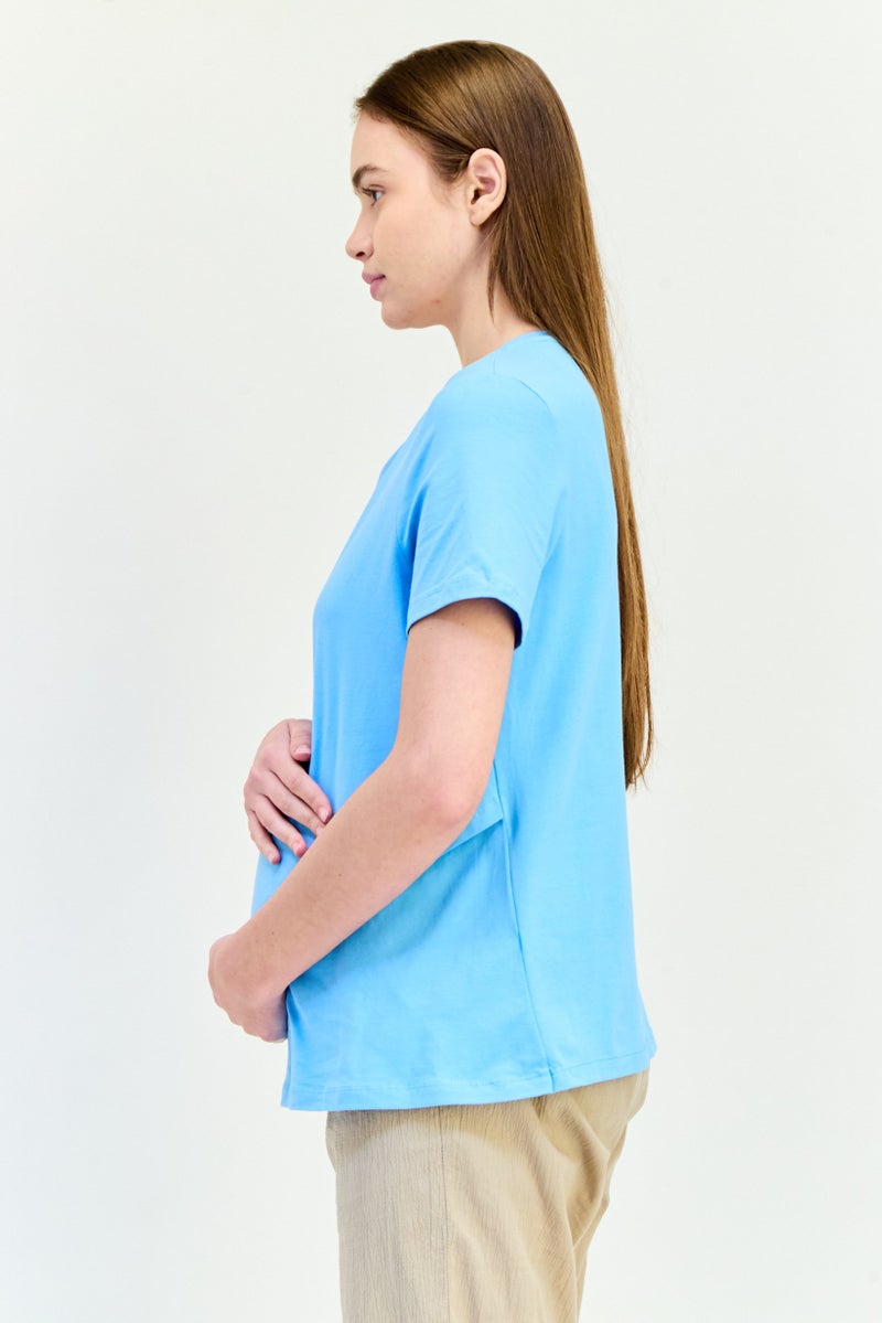 Lefties Maternity Crew Neck Short Sleeve Plain T-shirt, Light Blue  - Image 2