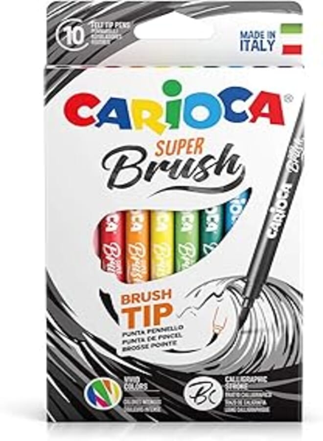 Carioca colored pens brush tip - set of 10 colors multi color